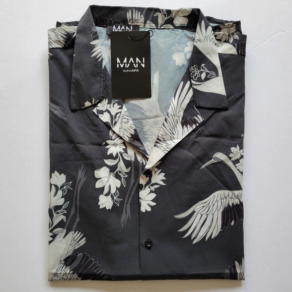Boohoo Man Muscle Fit Bird Print Shirt - Picture 7 of 8